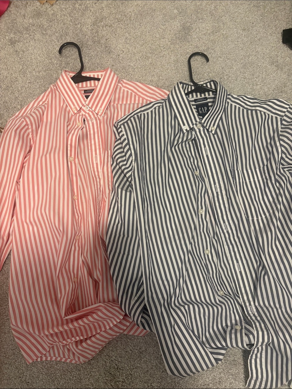 Set of 2 size medium GAP Pink and White/ gray and white Striped ButtonDown Shirt